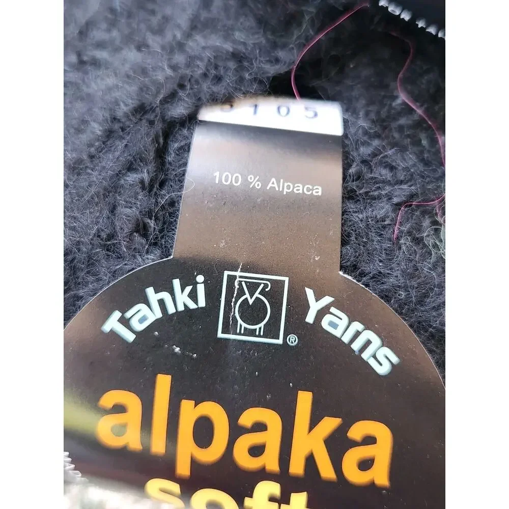 Tahki Alpaka Soft 100% Alpaca Yarn Lot 2 Black 1 Gray Skeins Fuzzy Bulky